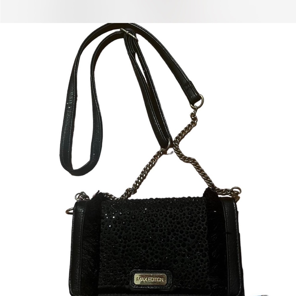 Max Edition Black Sequin Crossbody Bag with Chain Strap